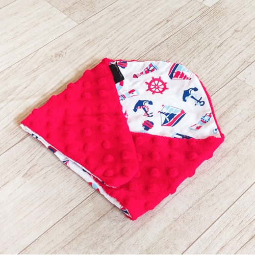 Ocieplacz dwustronny/ chustka dziecięca Minky + bawełna 100%- czerwone kotwice